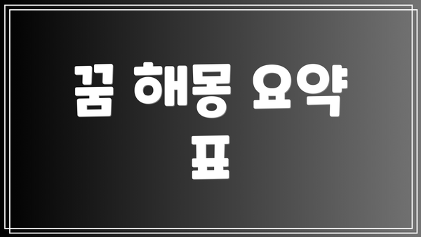 꿈 해몽 요약 표