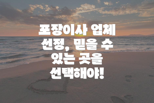 포장이사 업체 선정, 믿을 수 있는 곳을 선택해야!