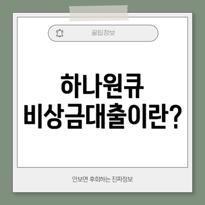 하나원큐 비상금대출이란?