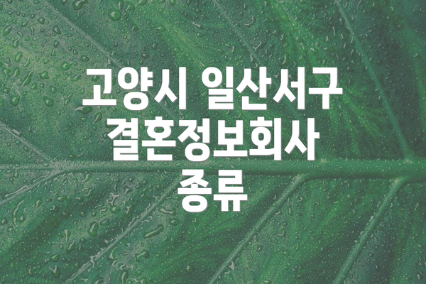 고양시 일산서구 결혼정보회사 종류