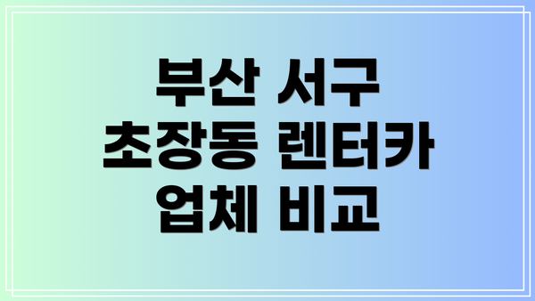 부산 서구 초장동 렌터카 업체 비교